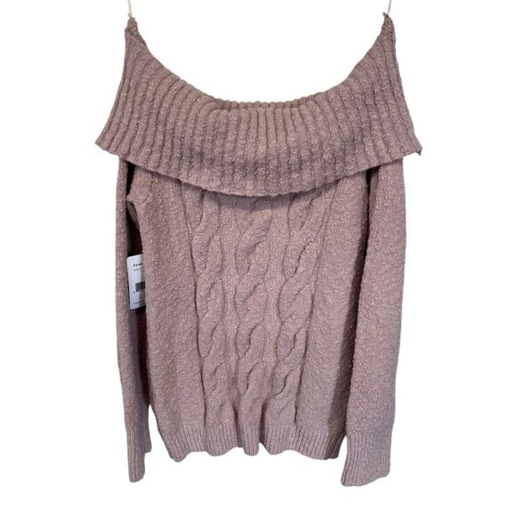 NWT FREE PEOPLE | Ballet Pale Pink Off Shoulder Cable Knit Sweater MEDIUM - Picture 2 of 7